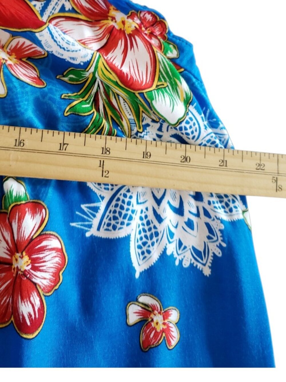 Hawaiian Vtg Floral Sleeveless Hibiscus Print Dress Blu/Red White Large - Picture 4 of 8
